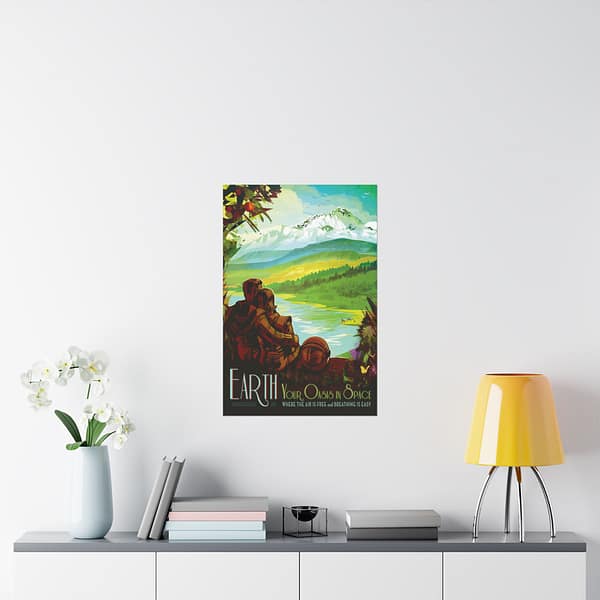 16422836484428427545_2048.jpeg Earth, Your Oasis in Space - NASA Travel Ad - Space Age Poster Print