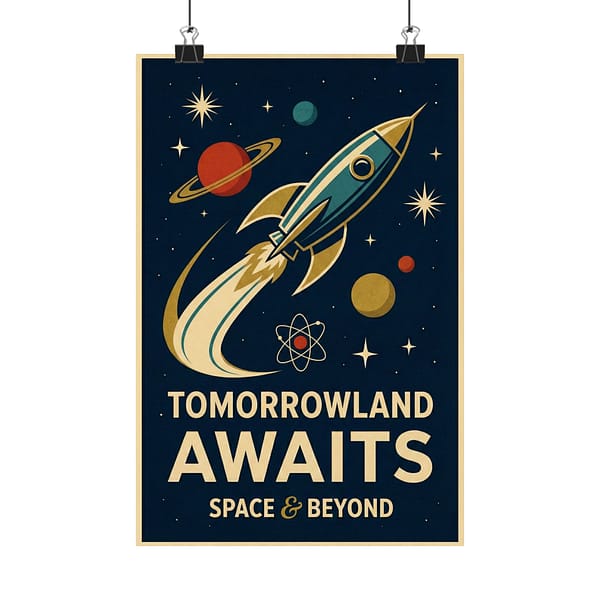 16430144397431859204_2048.jpeg Tomorrowland Awaits, Space & Beyond – LUNE Original – Space Age Poster Print