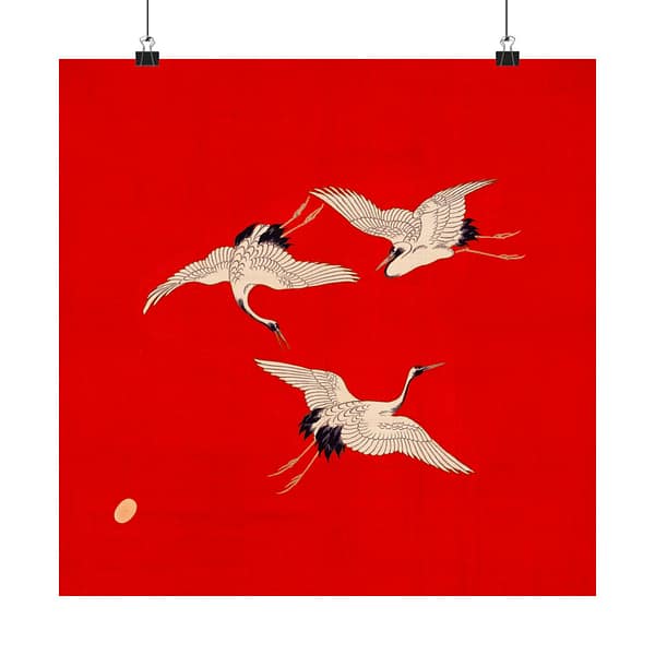 17020192920422677913_2048.jpeg Three Cranes on Vermilion - Japanese Furoshiki Poster Print