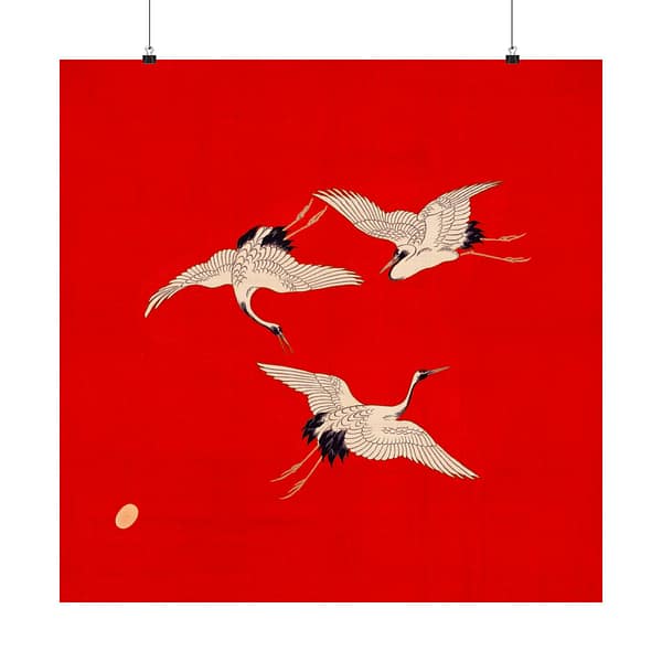 17216032464553336941_2048.jpeg Three Cranes on Vermilion - Japanese Furoshiki Poster Print