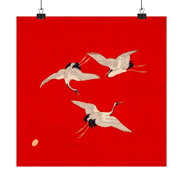 17353244452880805652_2048.jpeg Three Cranes on Vermilion - Japanese Furoshiki Poster Print