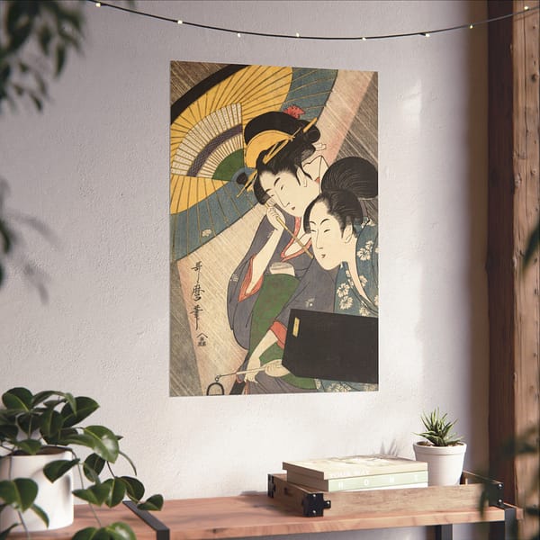 17434936024783499050_2048.jpeg Geisha and Attendant on a Rainy Night – Kitagawa Utamaro (c. 1797) – Japanese Woodblock Poster Print