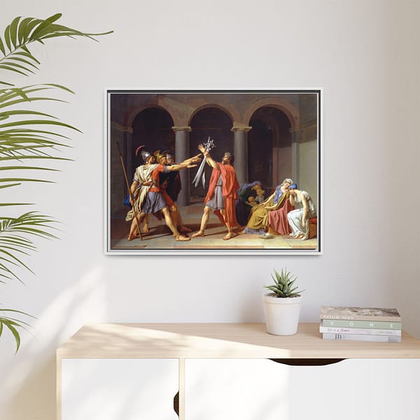 17528957842203886856_2048.jpeg Oath of the Horatii – Jacques-Louis David (1784) – Classical Framed Canvas Print
