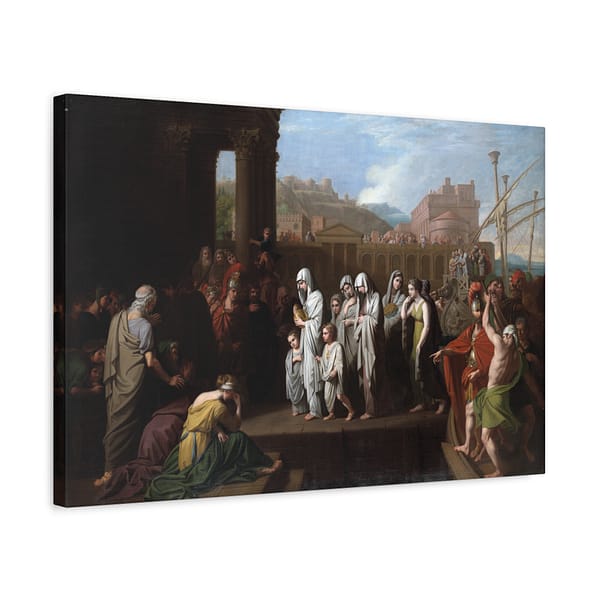 1755260975547550864_2048.jpeg Agrippina Landing at Brundisium with the Ashes of Germanicus – Benjamin West (1768) – Classical Canvas Print