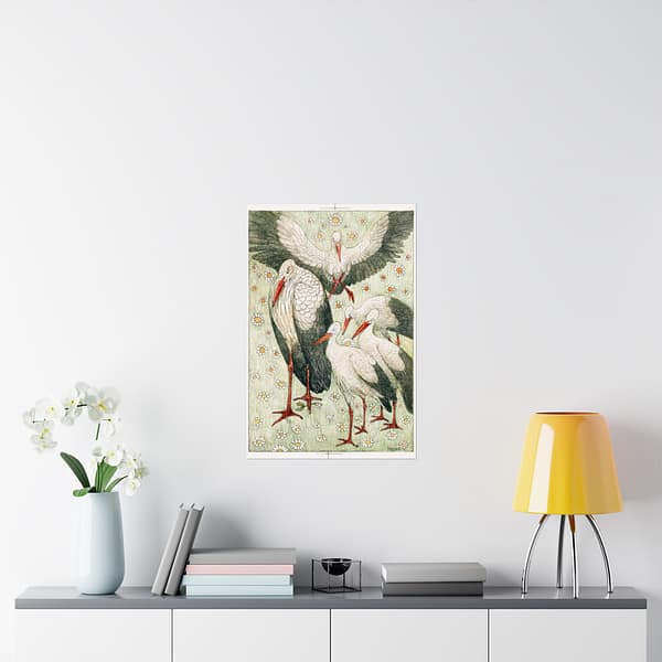 17976686809687915523_2048.jpeg Five storks in a meadow (Vijf ooievaars in een wei) - Theo van Hoytema (c. 1878) - Art Nouveau Poster Print
