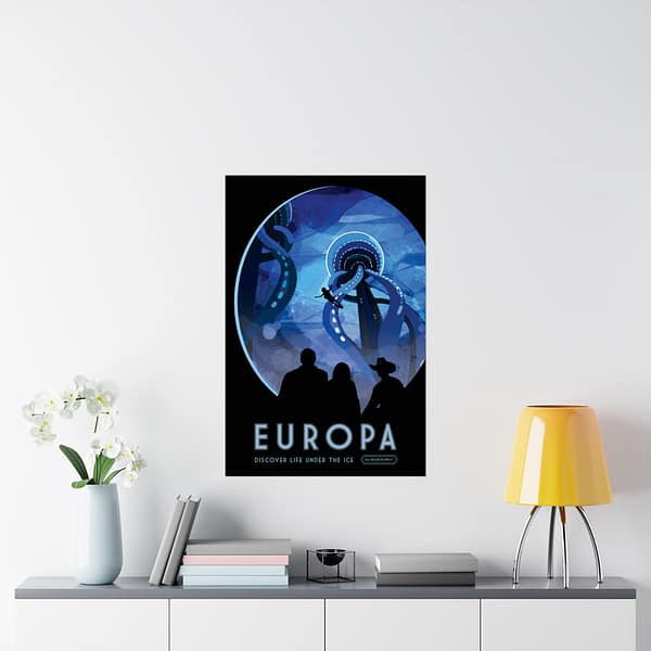 18337284813978765136_2048.jpeg Europa - Discover Life Under the Ice - NASA Travel Ad (2016) - Space Age Poster Print