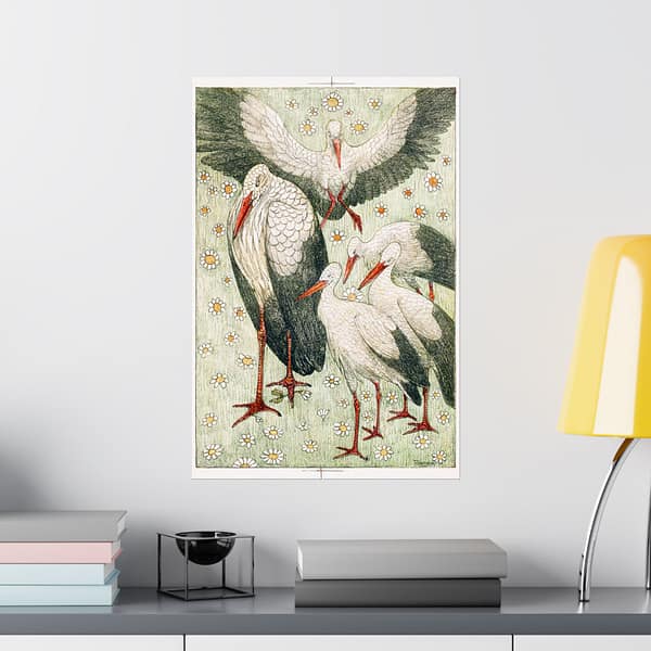 1922790936521528543_2048.jpeg Five storks in a meadow (Vijf ooievaars in een wei) - Theo van Hoytema (c. 1878) - Art Nouveau Poster Print