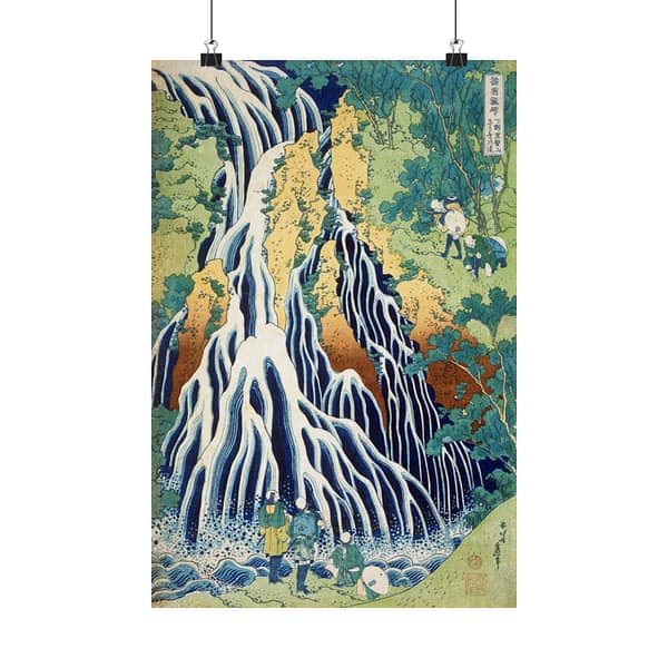 2338092379215191913_2048.jpeg Pilgrims at Kirifuri Waterfall on Mount Kurokami in Shimotsuke Province - Katsushika Hokusai (c. 1831-32) - Japanese Woodblock Poster Print