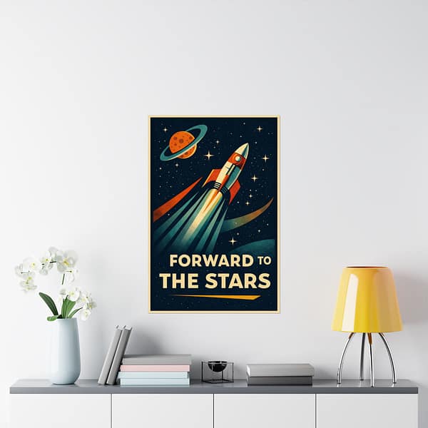 2841218024402906473_2048.jpeg Forward to the Stars – LUNE Original – Space Age Poster Print