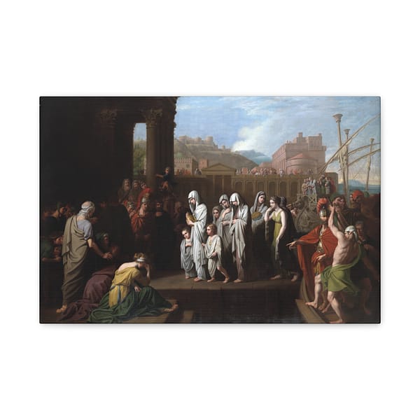3719849878199646186_2048.jpeg Agrippina Landing at Brundisium with the Ashes of Germanicus – Benjamin West (1768) – Classical Canvas Print