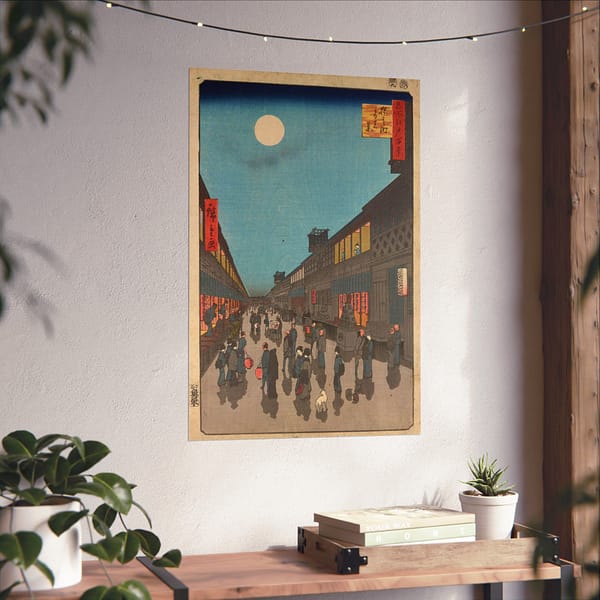 4331639521710078712_2048.jpeg Night View of Saruwaka-machi (Saruwaka-machi Yoru no Kei) - Utagawa Hiroshige (1856) - Japanese Woodblock Poster Print