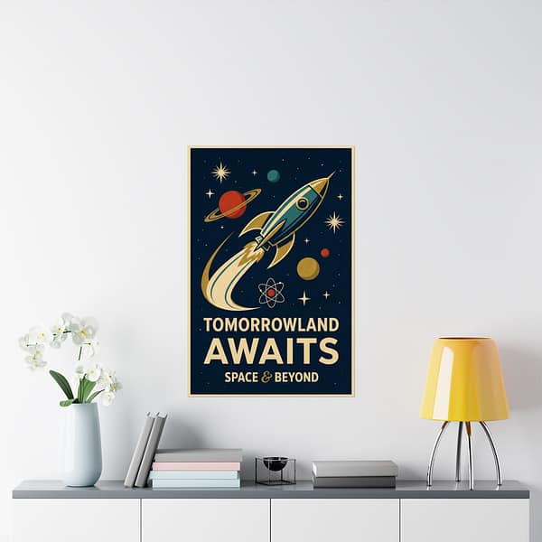 4508925441519604079_2048.jpeg Tomorrowland Awaits, Space & Beyond – LUNE Original – Space Age Poster Print