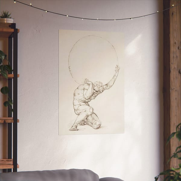 4540070792566875729_2048.jpeg Crouching Figure of Atlas - Baldassare Tommaso Peruzzi (c. 1481–1536) - Vintage Art Poster Print