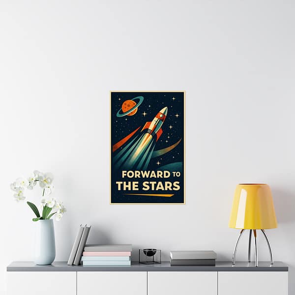 4624110246758186035_2048.jpeg Forward to the Stars – LUNE Original – Space Age Poster Print