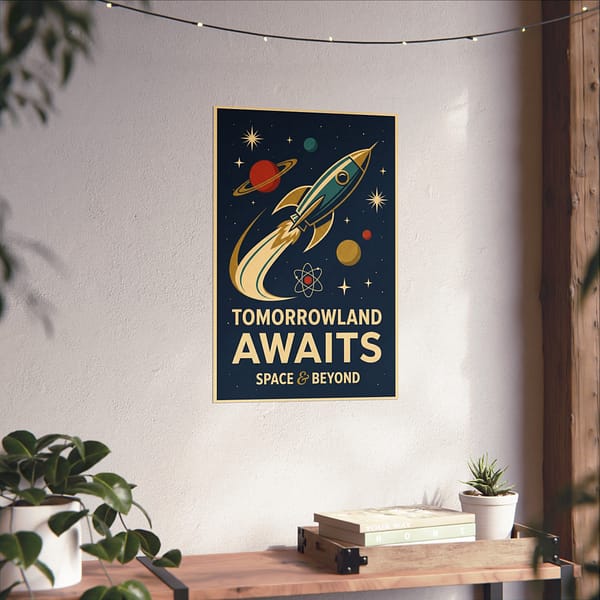 4980993204774807924_2048.jpeg Tomorrowland Awaits, Space & Beyond – LUNE Original – Space Age Poster Print