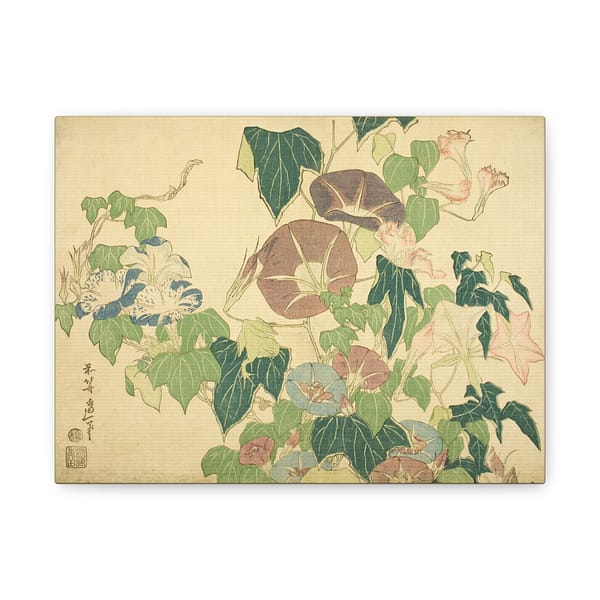 5320250258024358296_2048.jpeg Morning Glories and Tree Frog - Katsushika Hokusai (c. 1833-34) - Japanese Woodblock Canvas Print