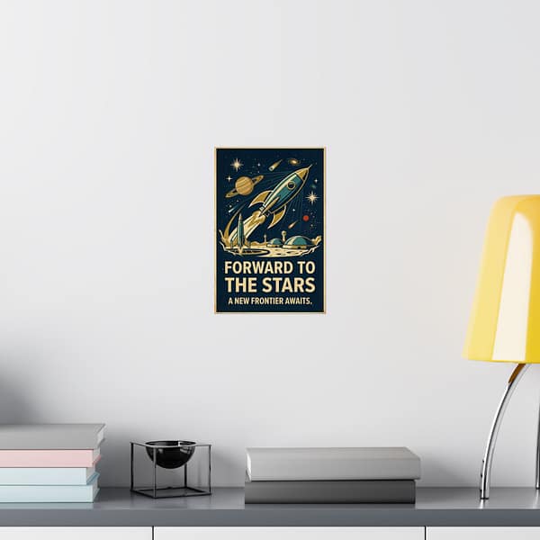 6156828332161994281_2048.jpeg Forward to the Stars, A New Frontier Awaits – LUNE Original – Space Age Poster Print