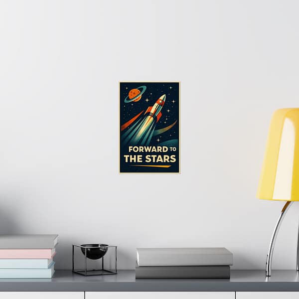 6720642390704268922_2048.jpeg Forward to the Stars – LUNE Original – Space Age Poster Print