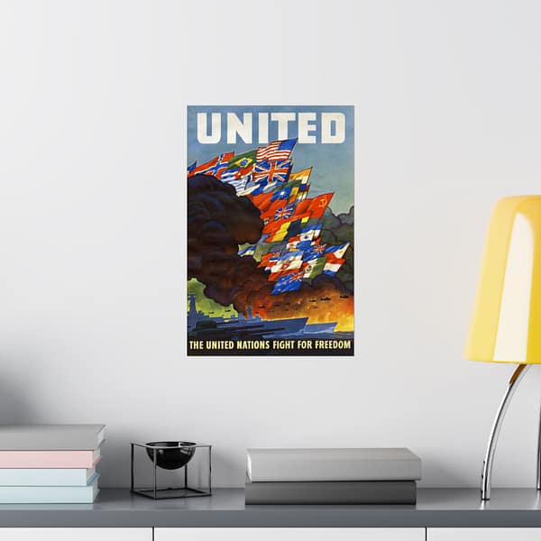 6881933959828642781_2048.jpeg UNITED - The United Nations fight for freedom - Leslie Ragan (1943) - Patriotic WWII Poster Print