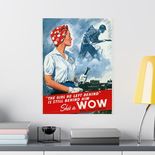 695359655705119870_2048-1.jpeg The girl he left behind is still behind him - She's a WOW - Adolph Treidler (1943) - Patriotic WWII Poster Print