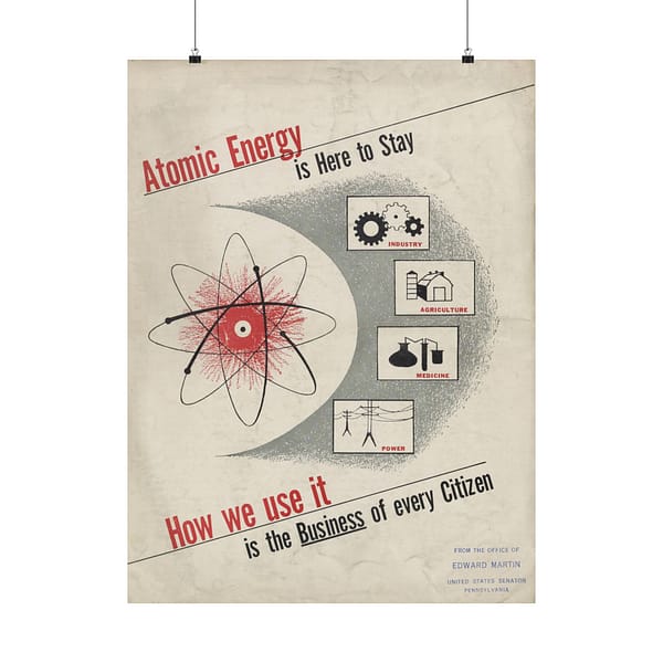7346774785149792737_2048.jpeg Atomic Energy Is Here to Stay – U.S. Government (c. 1950s) – Atomic Age Poster Print