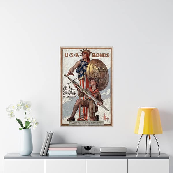 7522692803371765206_2048.jpeg Weapons for Liberty - U.S.A. bonds - J.C. Leyendecker (c. 1918) - Patriotic WWI Poster Print