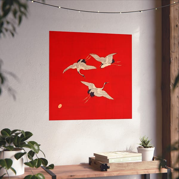 7529364010838161230_2048.jpeg Three Cranes on Vermilion - Japanese Furoshiki Poster Print