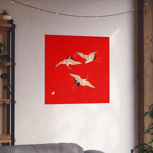 7661735659763793732_2048.jpeg Three Cranes on Vermilion - Japanese Furoshiki Poster Print