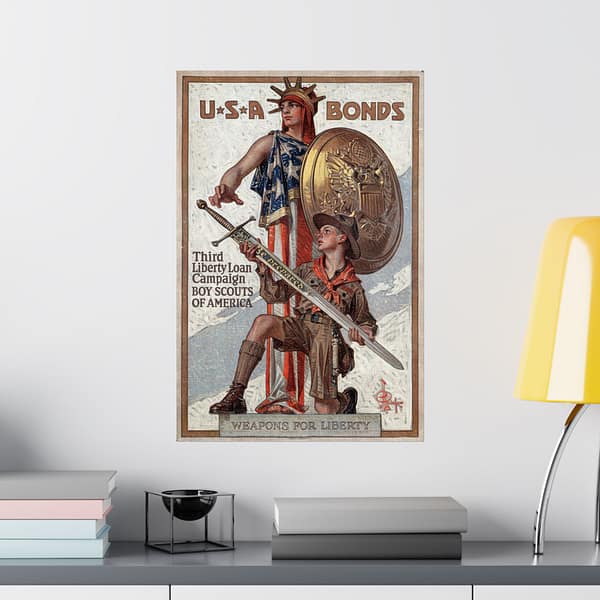 7946457956430394547_2048.jpeg Weapons for Liberty - U.S.A. bonds - J.C. Leyendecker (c. 1918) - Patriotic WWI Poster Print