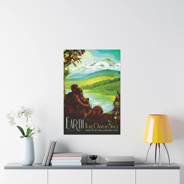 8079835602108427976_2048.jpeg Earth, Your Oasis in Space - NASA Travel Ad - Space Age Poster Print