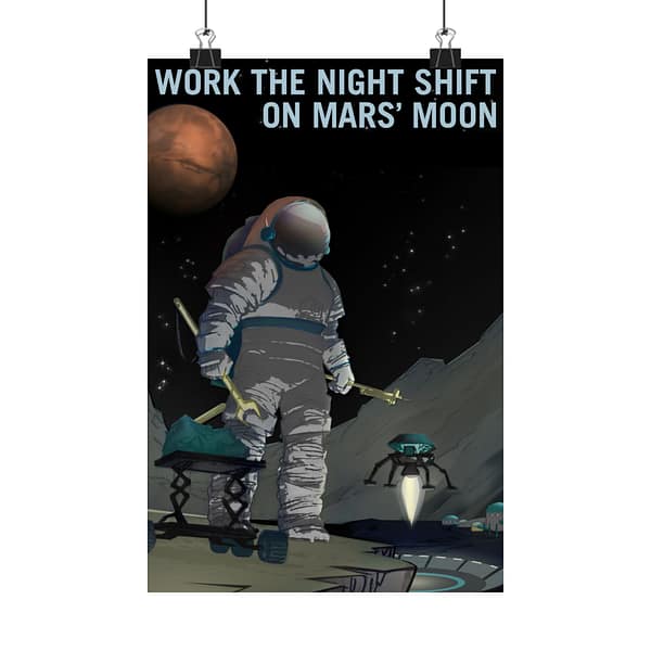809321436782403980_2048.jpeg Work the Night Shift – NASA Recruitment Ad – Space Age Poster Print