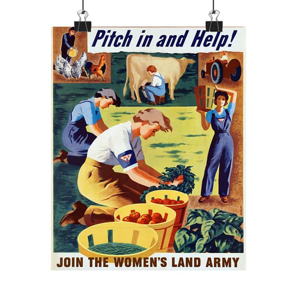 8514046085321199874_2048.jpeg Pitch in and Help! Join the Women's Land Army of the U.S. Crop Corps - Hubert Morley (1944) - Patriotic WWII Poster Print