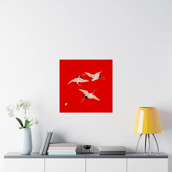 8766643554465474486_2048.jpeg Three Cranes on Vermilion - Japanese Furoshiki Poster Print