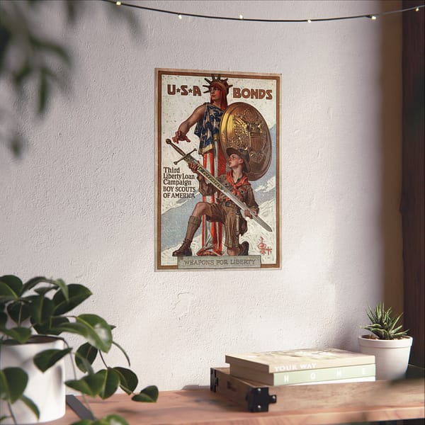 9006383592009039431_2048.jpeg Weapons for Liberty - U.S.A. bonds - J.C. Leyendecker (c. 1918) - Patriotic WWI Poster Print