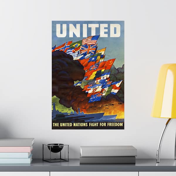9013622782920540419_2048.jpeg UNITED - The United Nations fight for freedom - Leslie Ragan (1943) - Patriotic WWII Poster Print