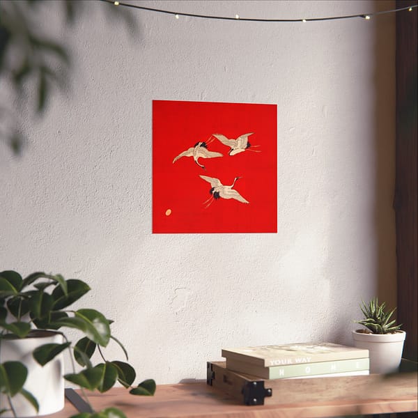 9071382195463854650_2048.jpeg Three Cranes on Vermilion - Japanese Furoshiki Poster Print
