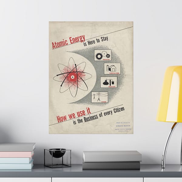 9095172791199575446_2048.jpeg Atomic Energy Is Here to Stay – U.S. Government (c. 1950s) – Atomic Age Poster Print