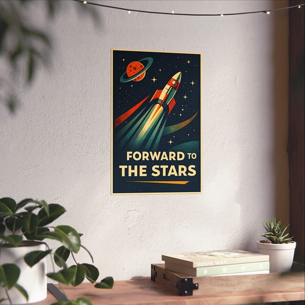 9189766294956271194_2048.jpeg Forward to the Stars – LUNE Original – Space Age Poster Print
