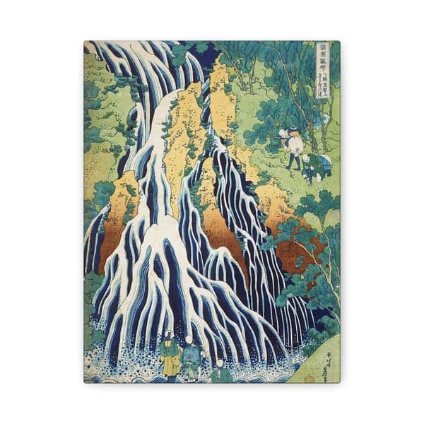 9288513605173113618_2048.jpeg Pilgrims at Kirifuri Waterfall on Mount Kurokami in Shimotsuke Province - Katsushika Hokusai (c. 1831-32) - Japanese Woodblock Canvas Print