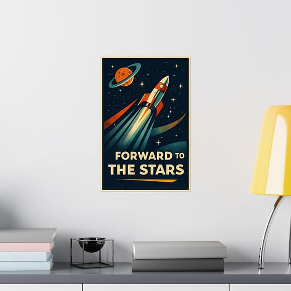 9559946459211325763_2048.jpeg Forward to the Stars – LUNE Original – Space Age Poster Print