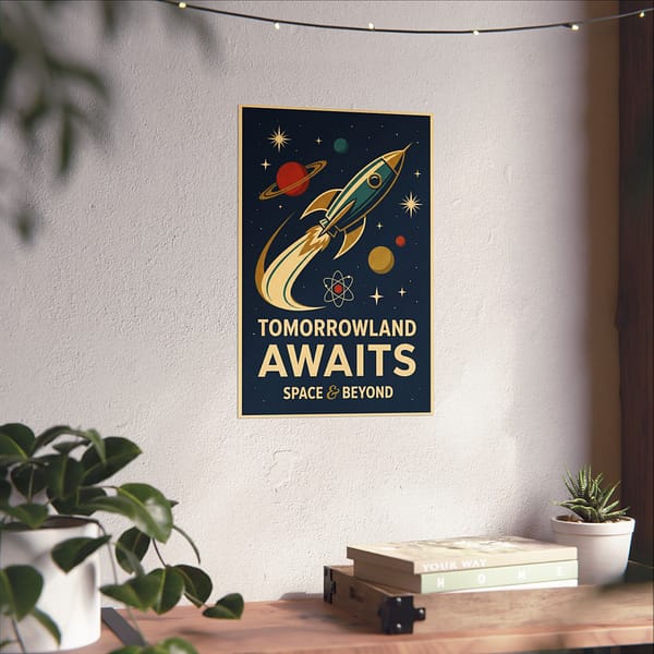 9944237185505420972_2048.jpeg Tomorrowland Awaits, Space & Beyond – LUNE Original – Space Age Poster Print