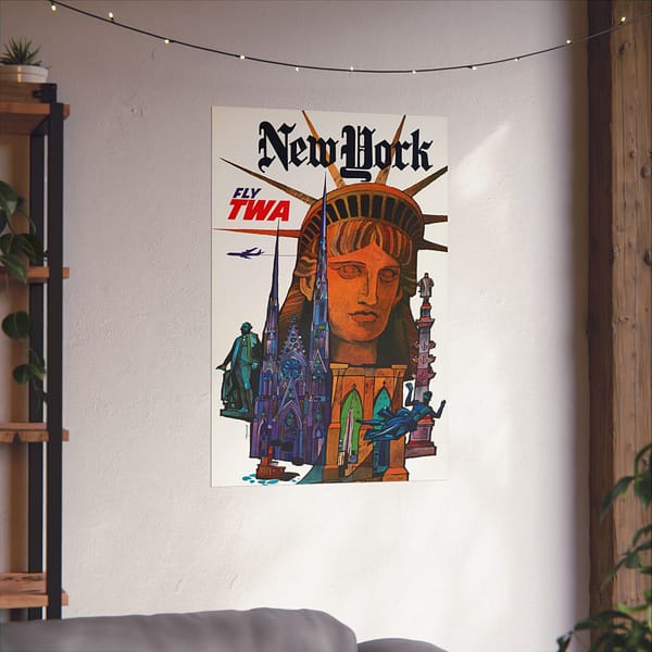 10126113615372583631_2048.jpeg New York - Fly TWA - David Klein (1970) - Vintage Travel Poster Print