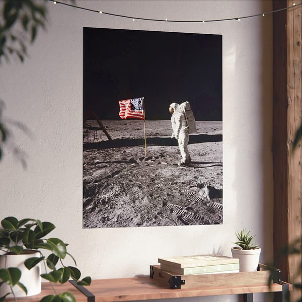 10225958301445027754_2048.jpeg Buzz Aldrin on the moon beside the US Flag - Apollo 11 Mission - NASA (1969) - Space Age Poster Print