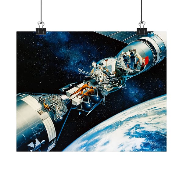 10465622386138291239_2048.jpeg Cutaway of Docked Apollo and Soyuz Spacecraft in Earth Orbit - Davis Meltzer (c. 1975) - Space Age Poster Print