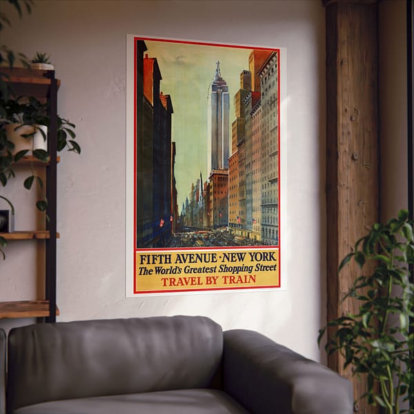 1155204849032152297_2048.jpeg Fifth Avenue, New York, The World's Greatest Shopping Street - Travel by Train - Frederic Kimball Mizen (1932) - Vintage Travel Poster Print