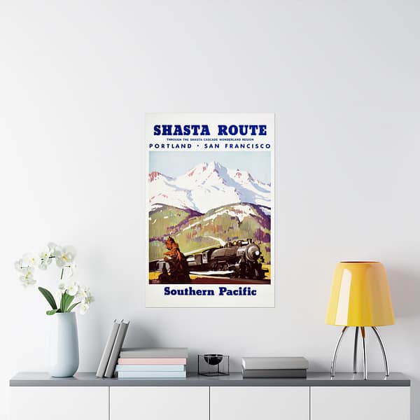 12129223650749318448_2048.jpeg Shasta Route Through the Shasta-Cascade Wonderland Region - Southern Pacific - Maurice Logan (1950) - Vintage Travel Poster Print