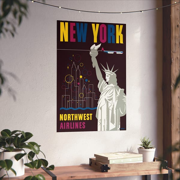 12275682935705855595_2048.jpeg Fly Northwest Airlines - Finest to New York - Wessel (1950) - Vintage Travel Poster Print