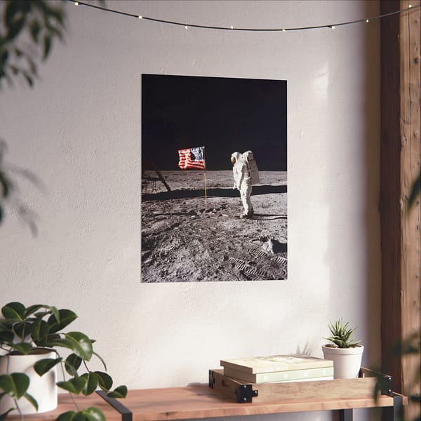 13100382203052459564_2048.jpeg Buzz Aldrin on the moon beside the US Flag - Apollo 11 Mission - NASA (1969) - Space Age Poster Print