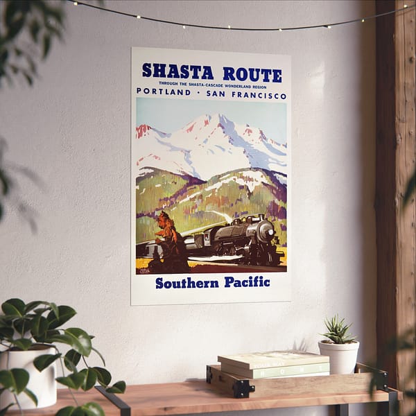 13155160578313310138_2048.jpeg Shasta Route Through the Shasta-Cascade Wonderland Region - Southern Pacific - Maurice Logan (1950) - Vintage Travel Poster Print