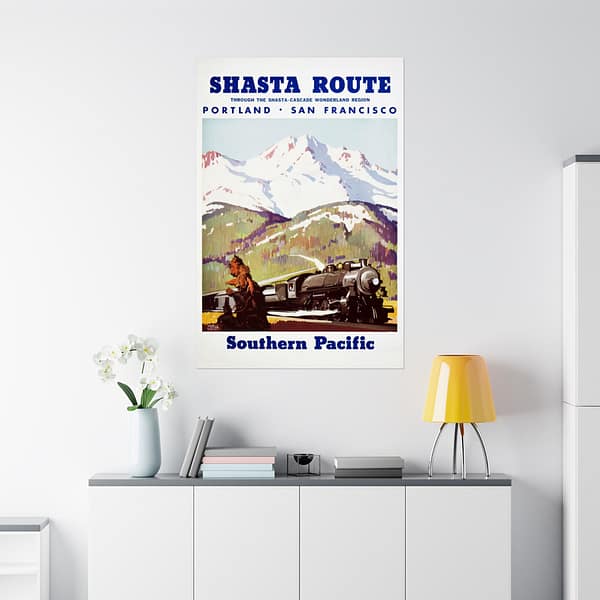 1397616843256920715_2048.jpeg Shasta Route Through the Shasta-Cascade Wonderland Region - Southern Pacific - Maurice Logan (1950) - Vintage Travel Poster Print